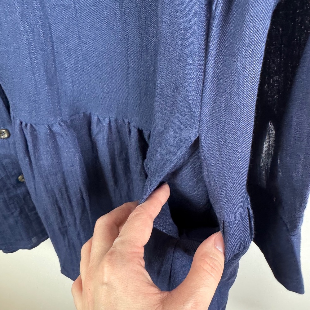 NWT Davi & Dani Button Down Tunic Top Medium Blue Peplum Hem Pockets Lagenlook - Picture 2 of 11